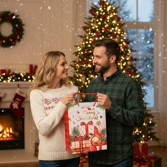 Christmas Gift Bags Large Thickened Red Holiday Present Sacks with Rope Handles for Books Clothing Festive Wrapping