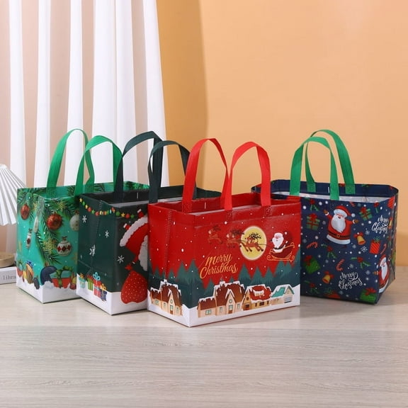 Christmas Gift Bags Large with Handles,Christmas Tote Bags Bulk,Reusable 8pcs