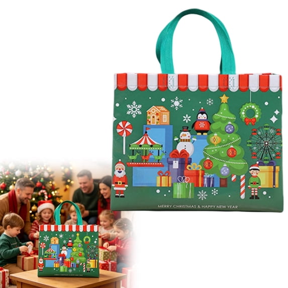 Christmas Gift Bags Reusable Tote Bags Non-Woven Christmas Bags With Handles, Holiday Designs For Xmas Party,Shopping,Gift Wrapping & Holiday Supplies Green