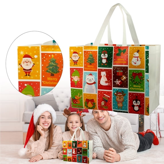 Christmas Gift Bags Reusable Tote Bags Non-Woven Christmas Bags With Handles, Holiday Designs For Xmas Party,Shopping,Gift Wrapping & Holiday Supplies