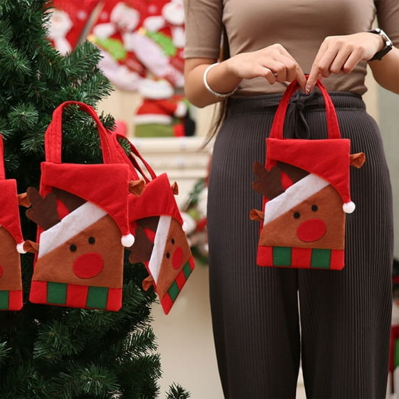 Christmas Gift Bags, Santa Claus Printed Reusable Tote Bags for Candy, Small Gifts, Holiday Shopping, and Festive Party Decorations