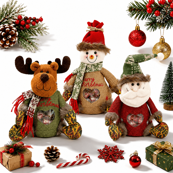 Christmas Gift Bags Zipper Design, Large Capacity Christmas Gift Bags, Reusable Christmass Gift Storage Bags - 3 Shapes (Snowman, Santa, Elk) for Chritmas Party Decor Candy and Gift