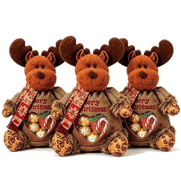 Christmas Gift Bags Zipper Design, Santa Snowman Reindeer Treat Pouches with Clear Heart Window, Reusable Christmas Gift Bags for Candy, Gift Cards, Party Favors & Stocking Stuffers