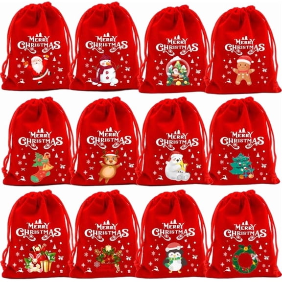 Christmas Gift Bags with Drawstring Closure, Linen Burlap Material, Festive Holiday Gift Wrapping Bags, Random Styles