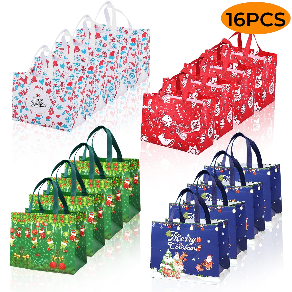 Christmas Gift Bags with Handle Large Reusable Holiday Shopping Bags ...