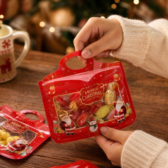 Christmas Gift Bags with Handle and Clear Window, Red Santa Claus ...