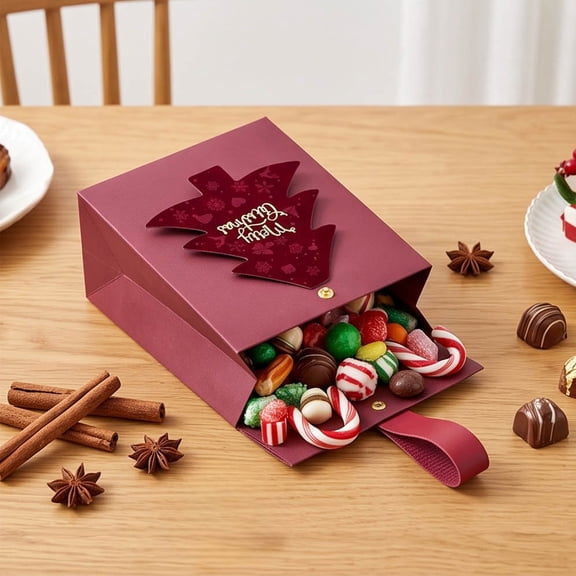 Christmas Gift Bags with Tree Shaped Tags for Candy Cookies Chocolate Holiday Party Favors Small Present Packaging Treat Bags Christmas Treat Bags