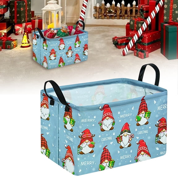 Christmas Gift Basket,Christmas Tree Storage Basket with Snowflakes,Christmas Decorative Clothes Storage Cube for Nursery,Waterproof Rectangular Toy Box,Christmas Gifts Storage Box(Blue)