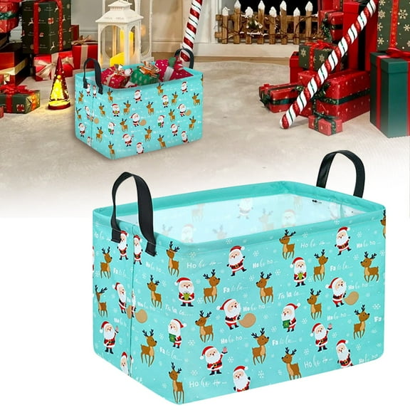 Christmas Gift Basket,Christmas Tree Storage Basket with Snowflakes,Christmas Decorative Clothes Storage Cube for Nursery,Waterproof Rectangular Toy Box,Christmas Gifts Storage Box(Sky Blue)