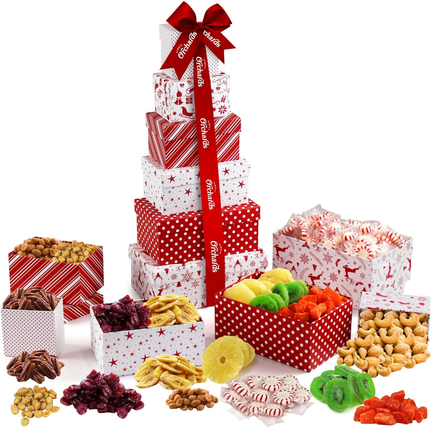 Christmas Gift Basket Tower with Dried Fruits & Nuts Gourmet Cravings