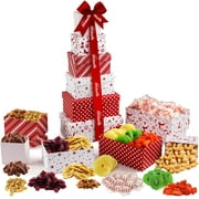 Christmas Gift Basket Tower - with Dried Fruits & Nuts Gourmet Cravings Indulgence - 6 Tier Food Basket Gift Set Great Treat Towers Christmas Gifts Present for Men & Women