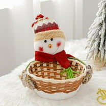 Christmas Gift Basket, Woven Bamboo Holiday Snowman Elk Doll Xmas Storage Baskets,for Candy,Biscuits etc