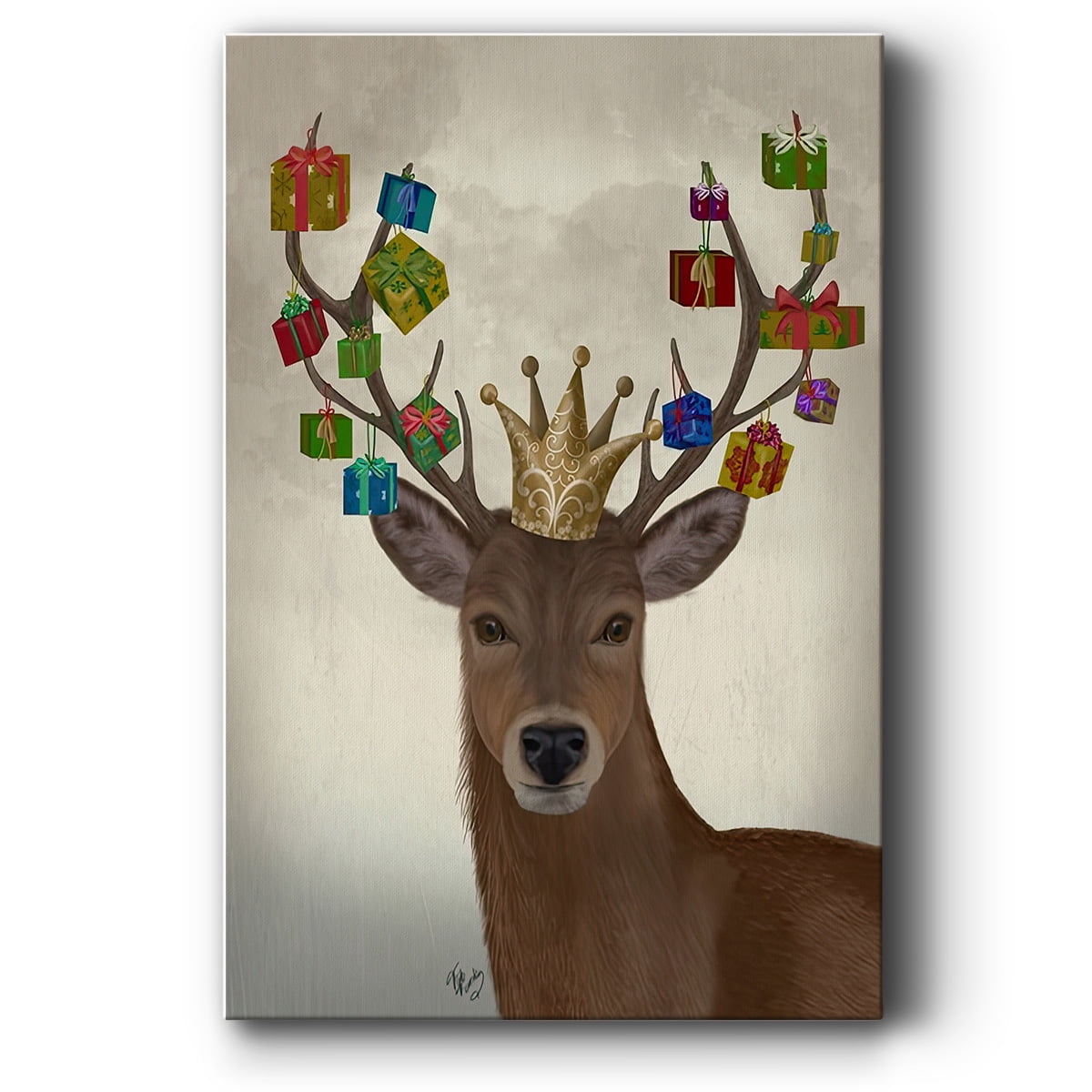 Christmas Gift Bearing Deer- Gallery Wrapped Canvas