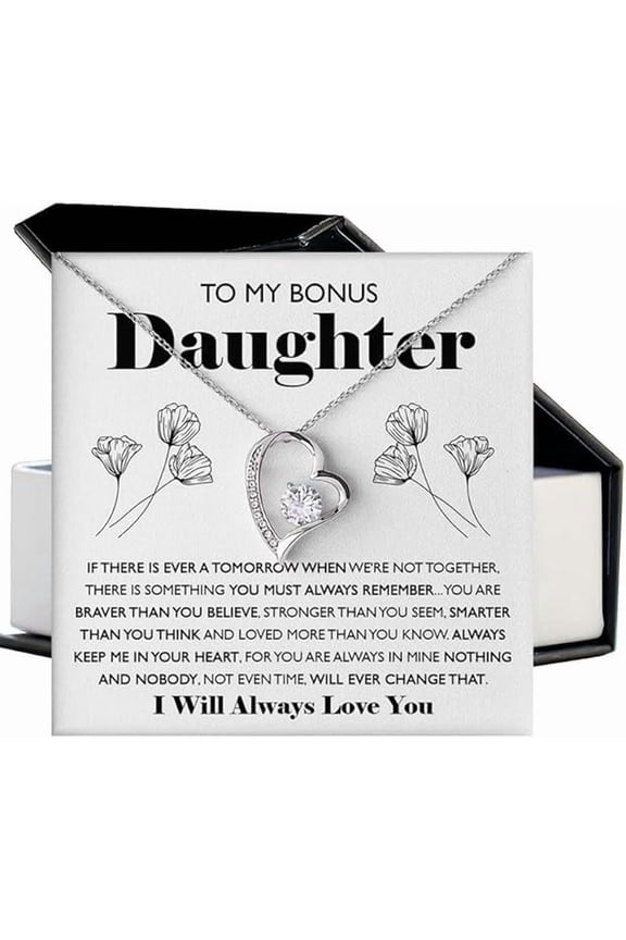Christmas Gift for Bonus Daughter from Bonus Father, Forever Love Pendant Necklace for Step Daughter from Step Mother, To My Step Daughter Necklace Gift with Message Card and Gift Box
