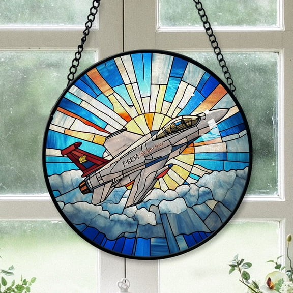 Christmas Gift Box - Airce Jet Xmas Stained Glass Hanging Ornament - Joyful Holiday Tree Decoration, Great Gift for Mom, Dad, Kids, Friends