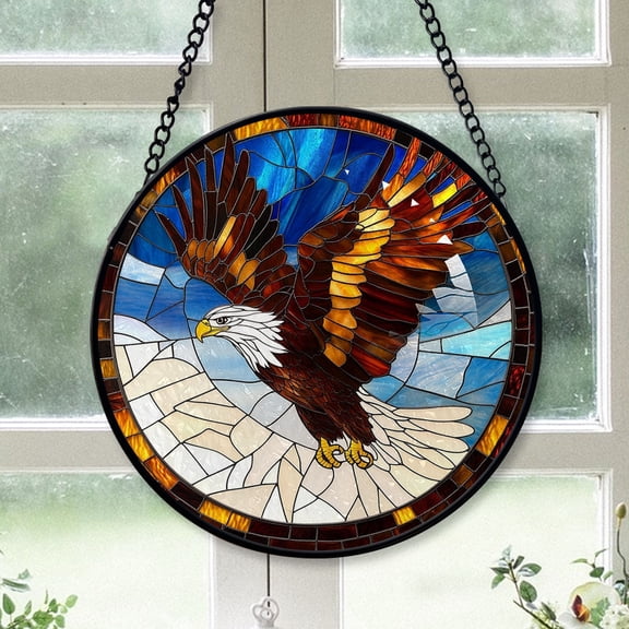 Christmas Gift Box - Blue Sky Eagle Flying Bird Stained Glass Hanging Ornament - Reindeer & Bells Christmas Tree Decor, Holiday Gift for Mom, Dad, Friends, Family