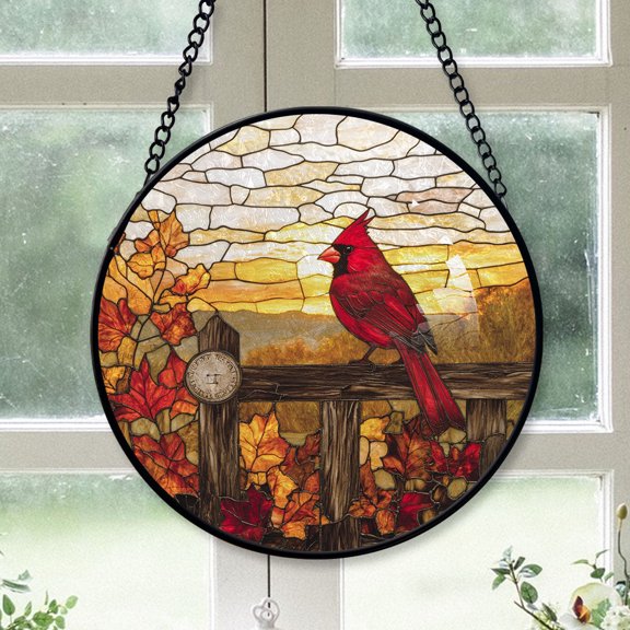 Christmas Gift Box - Cardinal Xmas Stained Glass Sun Catcher - Joyful Holiday Tree Decoration, Great Gift for Mom, Dad, Kids, Friends