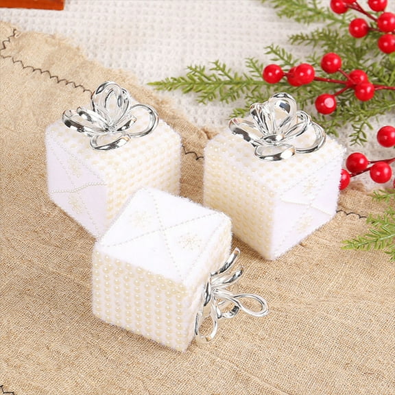Christmas Gift Box Decorations, 3pcs Glitter Snowflake Present Box Ornaments Tabletop Christmas Tree Decor Holiday Party Home Display 2025