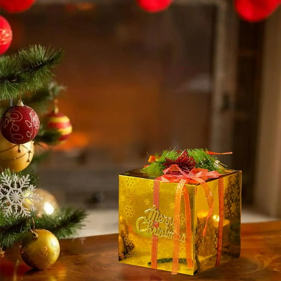 Christmas Gift Box with Holiday Designs, Decorative Storage Box for Tree Ornaments and Party Supplies, Sturdy Cardboard for Seasonal Organization(Yellow)