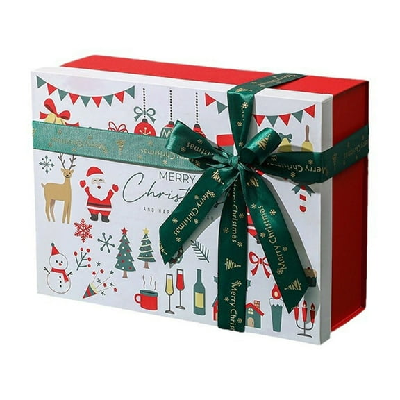 Christmas Gift Box, Holiday Gift Packaging, Red Christmas Eve Candy Scarf Gloves Gift Box, Durable Thick Cardboard, 29x22x2.5cm, Festive Snowflake Tree Pattern, Decorative and Practical Design