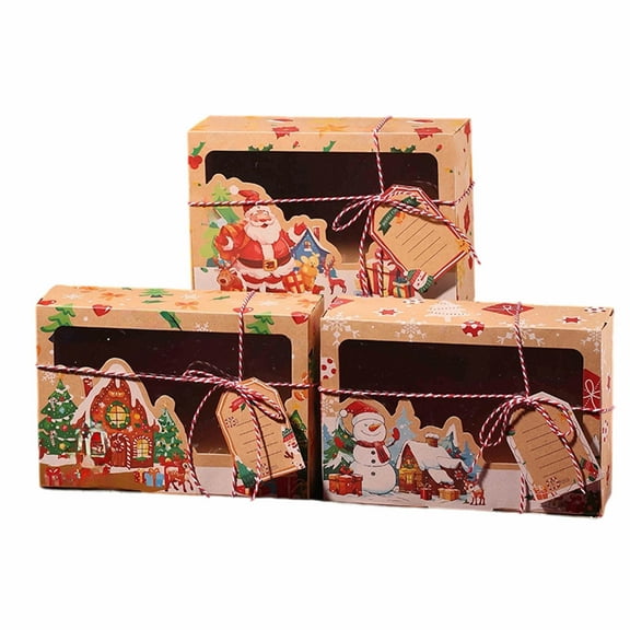 Christmas Gift Box Kraft Paper Gingerbread Cookie Box PVC Window Candy Storage Box 9 Pcs Set Holiday Party Favor