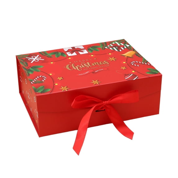 Christmas Gift Box with Magnetic Lid, 11.4X8.66X3.94" Xmas Present Container with Satin Ribbon, Reusable Christmas Wrap Case, Festive Storage Box, Holiday Party Gift Packaging for Home Decor