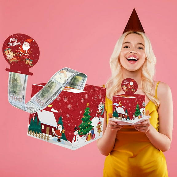 Christmas Gift Box for Money Drawing, Holiday Party Favor Box for Secret Santa and Stocking Stuffers, Birthday Party Drawing Box for Family Gatherings, Decorative Paper Gift Box for Akmoler