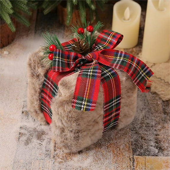 Christmas Gift Box Plush Toy, 5'' Creative Gift Case with Ribbon for Holiday Decorative Present Wrapping and Packaging
