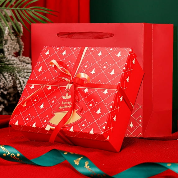 Christmas Gift Box Set 2-Piece with Gift Bag and Cards for Christmas Eve Apples Scarf Hand Warmer Holiday Present Packaging(Red)