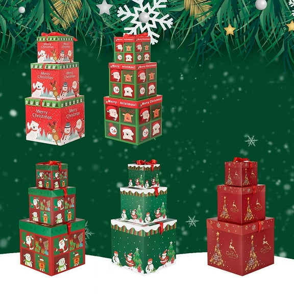 Christmas Gift Box Stacking Head, Holiday Gift Box Display for Christmas Tree, Festive Ornament for Home Setting and Mantel Display, Window Scene Decoration for Holiday Party Akmoler