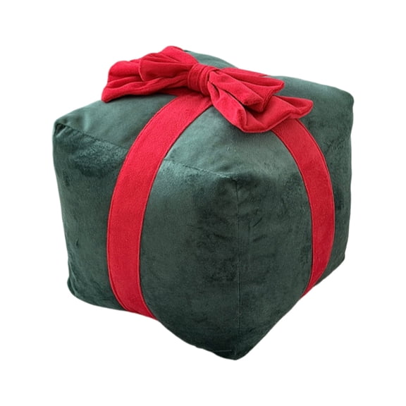 Christmas Gift Box Throw Pillow, 7.87 Inch Velvet-Style Bow Cushion, Green