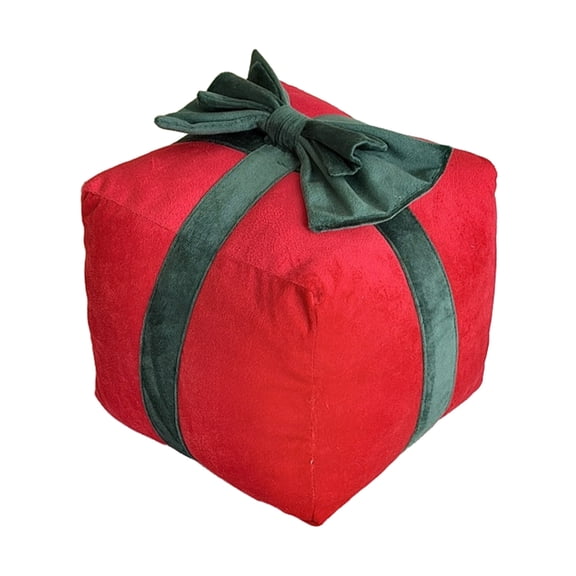 Christmas Gift Box Throw Pillow, 7.87 Inch Velvet-Style Bow Cushion, Red