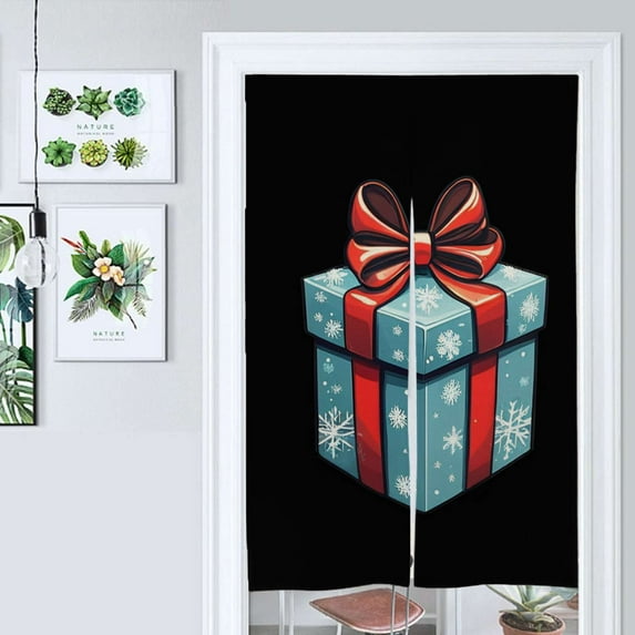 Christmas Gift Box With Snowflakes Door Curtain Nordic Living Room DoorCurtain Porch Partition Curtain Kitchen Rative Half Curtain