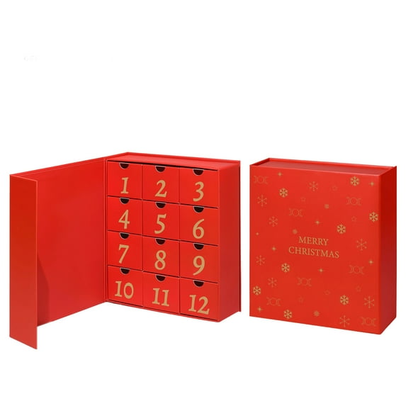 Christmas Gift Box for DIY Filling Empty Advent Calendar Box 2025 Blister, 12 DIY Treat Gift Box for Christmas Giving Gathering,Red,Christmas