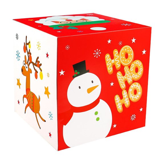 Christmas Gift Box with Snowman and Reindeer Design Large Square Present Box for Holiday Party Supplies Wrapping Storage