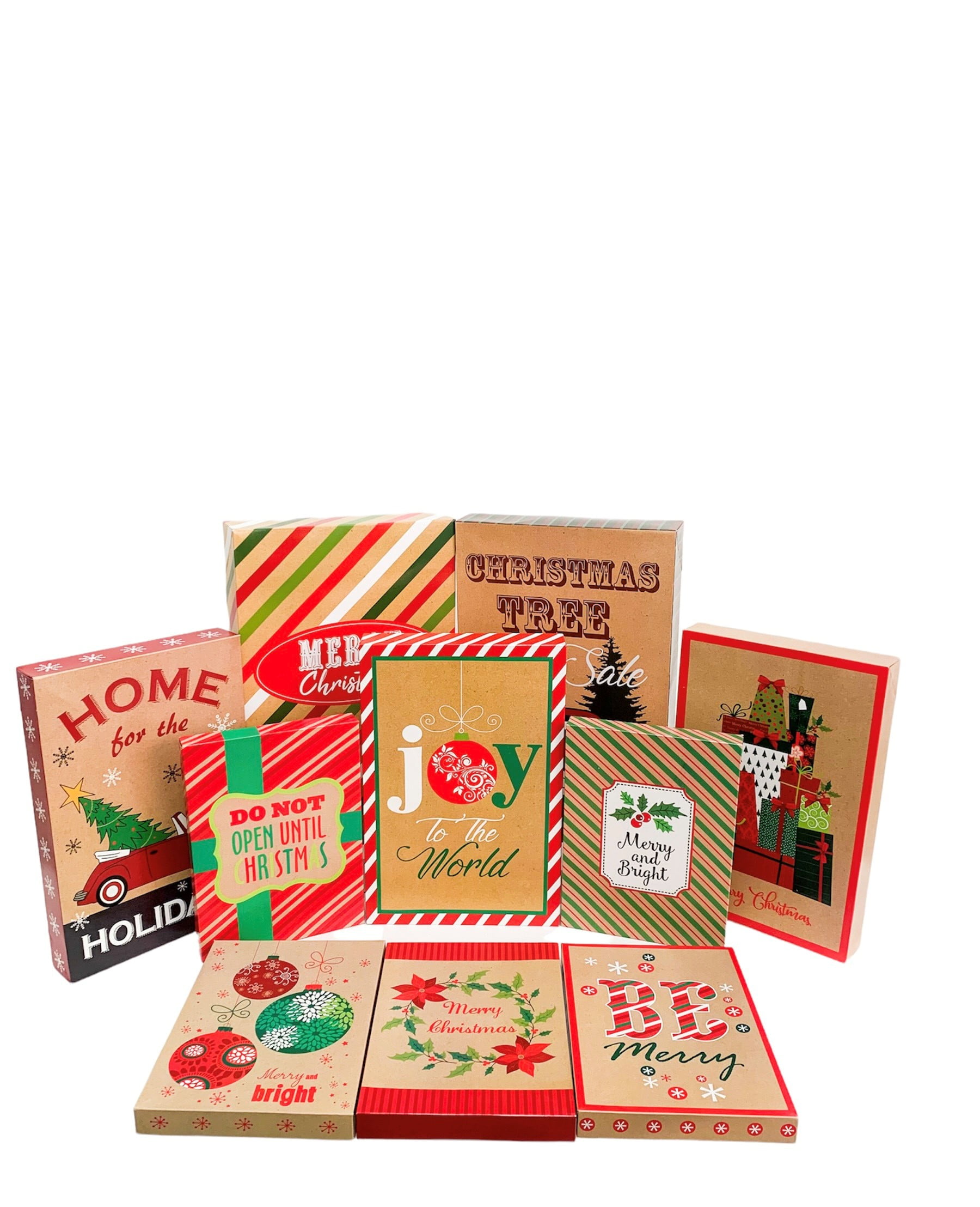 Christmas Gift Boxes - 10 Pack Kraft - High Quality Assortment Kraft Gift Boxes Great for the Holidays - 3 Sizes (10) (10, Kraft)