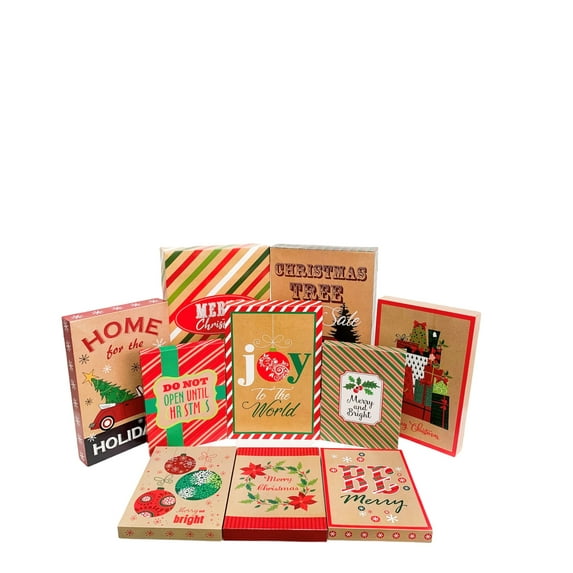 Christmas Gift Boxes - 10 Pack Kraft - High Quality Assortment Kraft Gift Boxes Great for the Holidays - 3 Sizes (10) (10, Kraft)