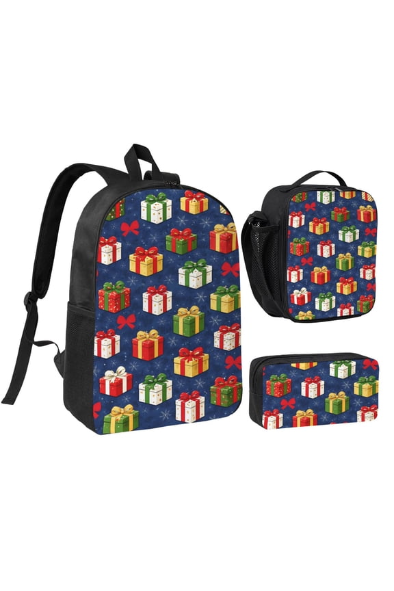 Christmas Gift Boxes Backpack Set 3pc Backpack with Lunch Bag and Bag 17 Inch