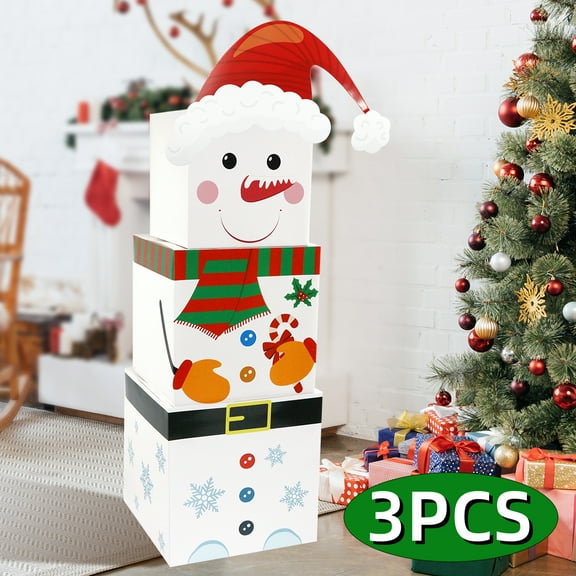 Christmas Gift Boxes with Lids Reusable Stackable Nesting Boxes Unique Big Decorative Santa Claus Gift Storage Boxes for Xmas Party Supplies 3Pcs Set 5