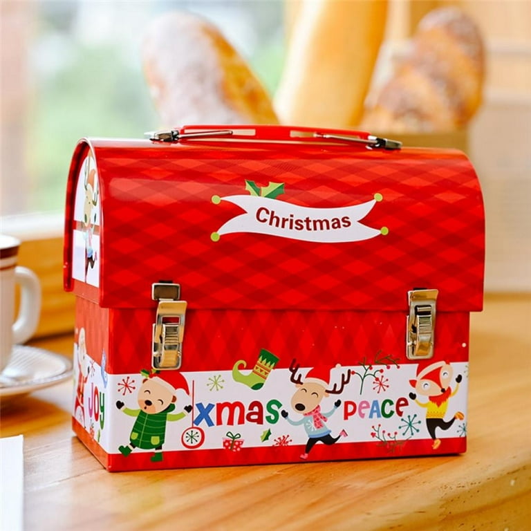 1pc Christmas Themed Small Tin Box With Handle