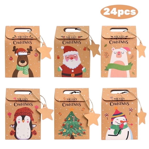 Christmas Paper Box Xmas Treat Candy Goodies Boxes for Christmas Party Favor Kraft Paper Boxes 24 Pack Khaki