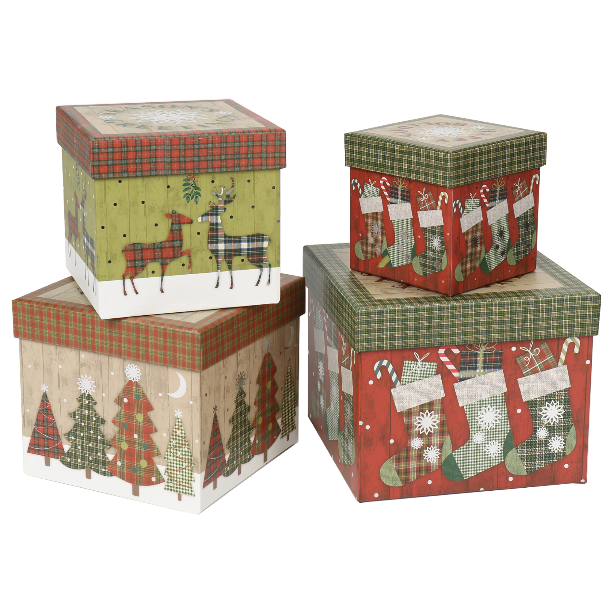 Christmas Gift Boxes with Lids Set of 4 Nesting Square Small Favor Presents Boxes for Christmas Party