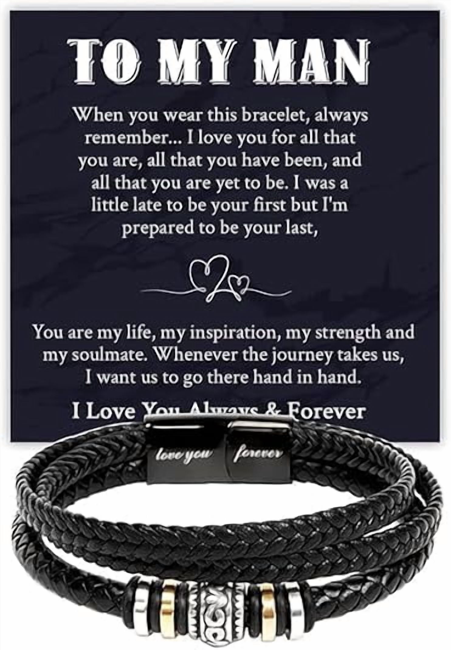 Christmas Gift for Boyfriend from Girlfriend with Message Card and Gift Box, To My Men Bracelet, Anniversary Gift for Husband from Wife, Bracelets for Man, Braided Leather Bracelet
