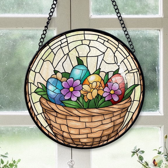 Christmas Gift Bundle - Easter Egg Basket Halloween Xmas Stained Glass Hanging Ornament - Warm White Lights Tree Decoration, Gift for Family & Friends, Keepsake 2025