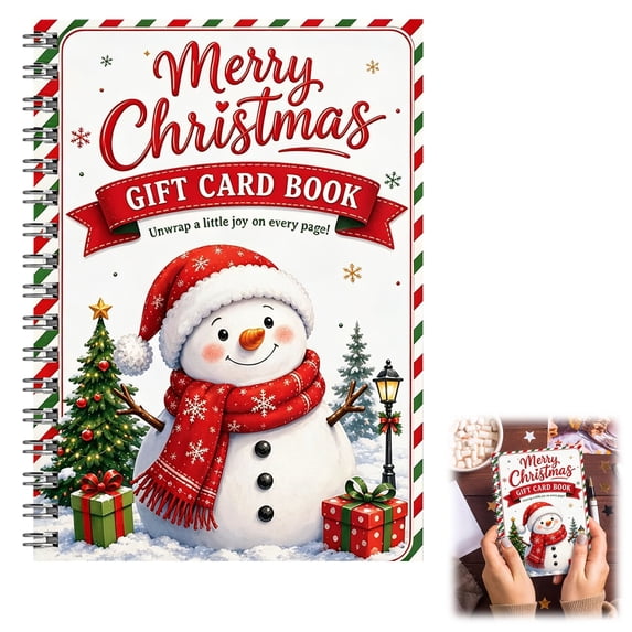 Christmas Gift Card Book, 14 Pages Spiral Bound Holiday Journal, Illustrated Scrapbook, Xmas Present and Desktop Holiday Decoration, Snowmen