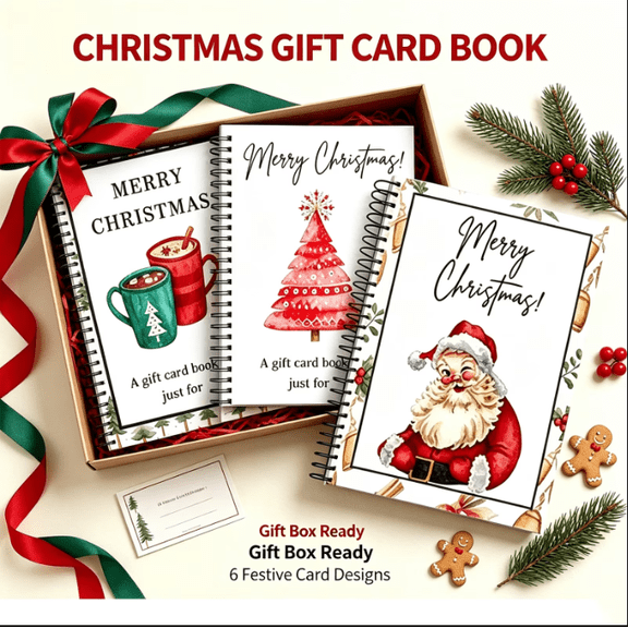 3PCS Christmas Gift Card Book, Spiral-Bound Holiday Gift Card Booklet, DIY Merry Christmas Gift Holder for Cash, Cards, Notes, Family, Friends & Office Gifting