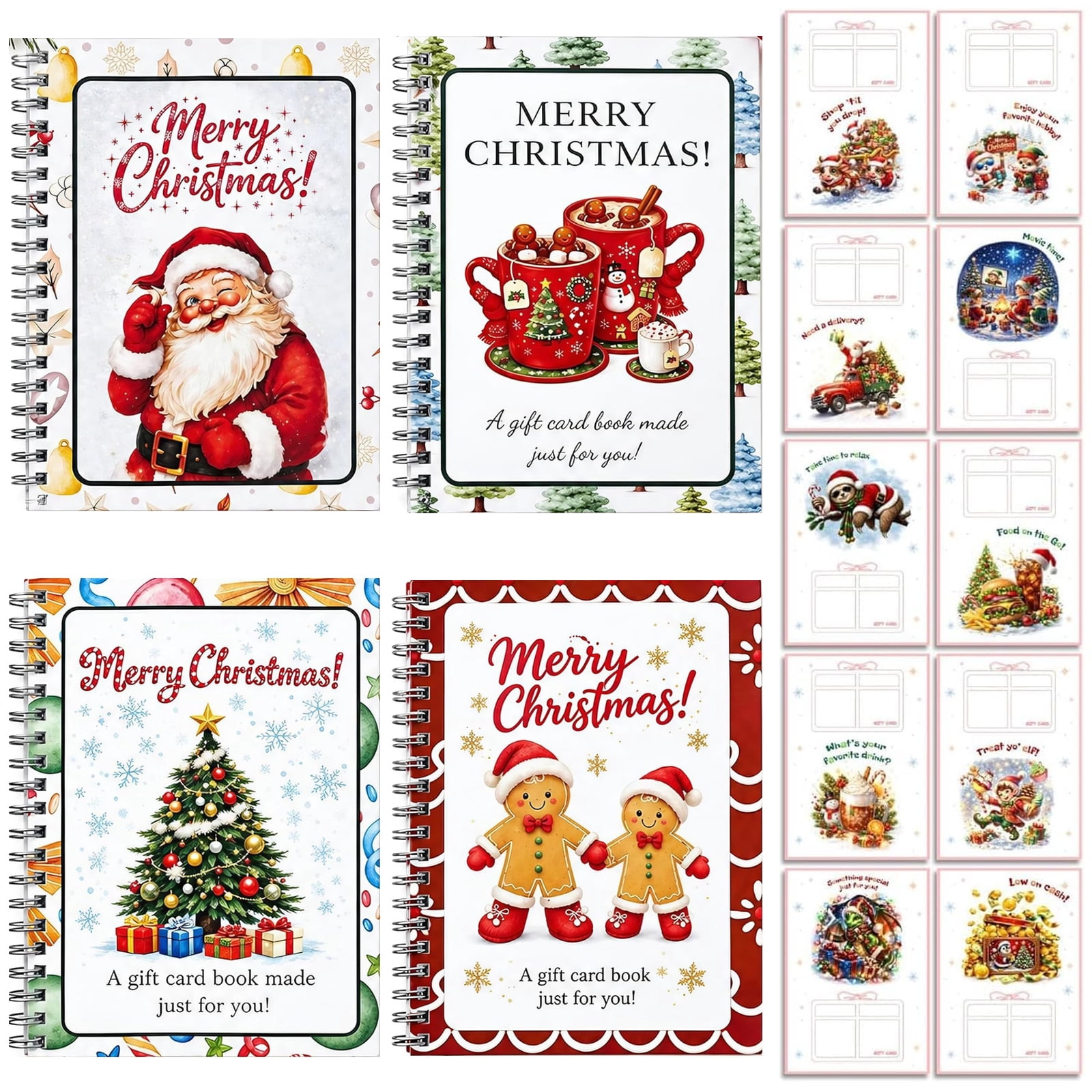 Treee Binding Christmas Gift Card Book 4-Pack, Spiral-Bound Cardstock Books with ...