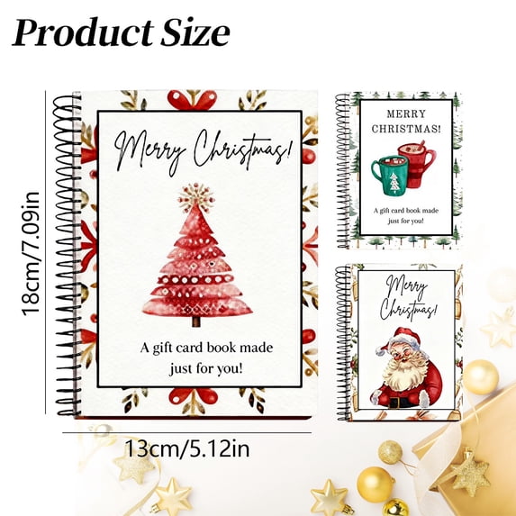 1PCS Christmas Gift Card Book, Spiral-Bound Merry Christmas Gift Card Booklet, DIY Holiday Greeting Gift Card Holder Book for College Students, Family & Friends