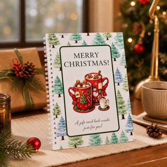 Christmas Gift Card Book Hot Cocoa Mug Spiral Bound with PVC Cover & Double Sided Sticky Dots for Adults Teens Stocking Stuffer Holiday Gift Giving Christmas Decorations by MPOISVA