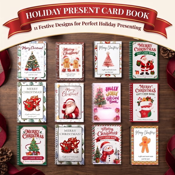 Christmas Gift Card Book Jolly Santa Spiral Bound with PVC Cover & 20 Double Sided Sticky Dots for Adults Teens Stocking Stuffer Holiday Gift Giving Christmas Decorations by MPOISVA